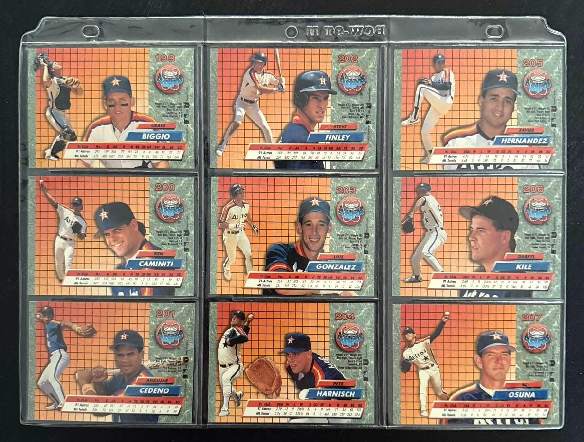 1992 Fleer Ultra set de 9 tarjetas de béisbol Astros Biggio, Caminiti, González