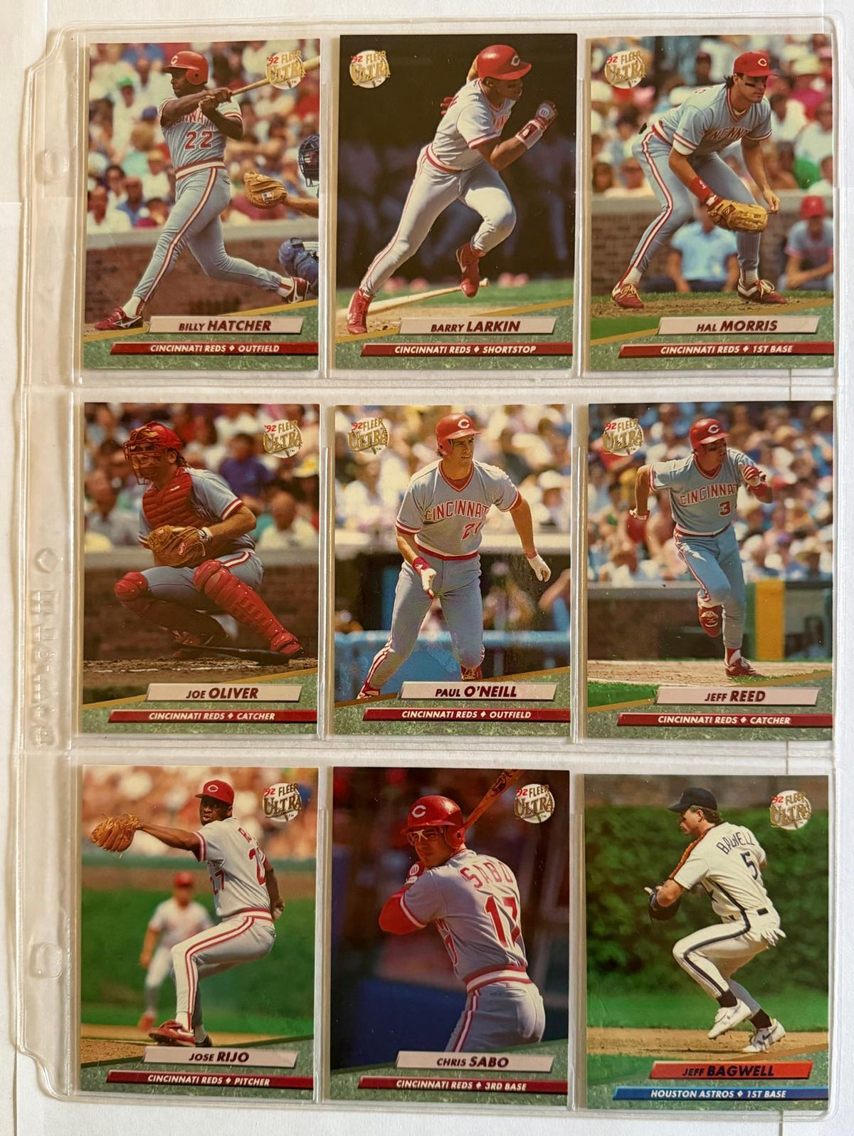 Tarjetas de béisbol Fleer Ultra de 1992 n.º 190–198 – Set consecutivo de 9 tarjetas – Larkin, Bagwell, O’Neill