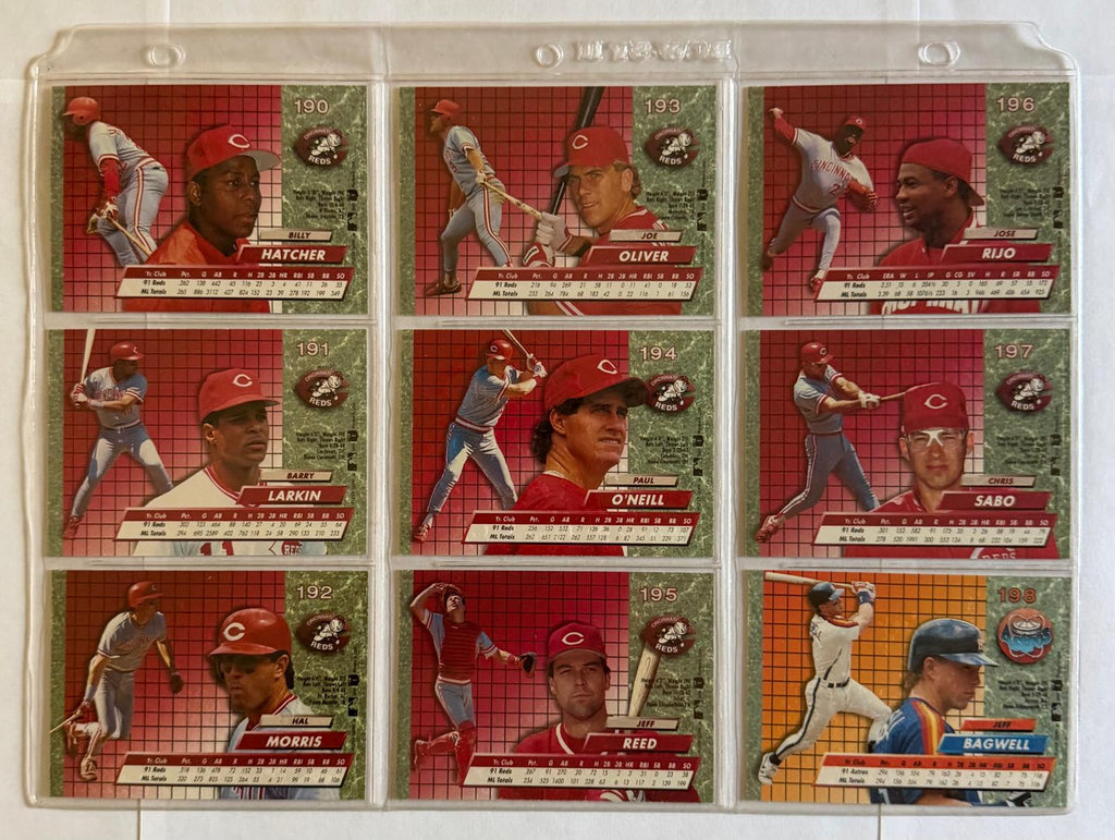 Tarjetas de béisbol Fleer Ultra de 1992 n.º 190–198 – Set consecutivo de 9 tarjetas – Larkin, Bagwell, O’Neill