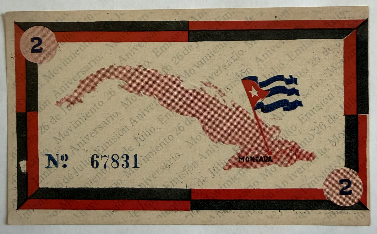 1958 Cuba Movimiento 26 de Julio 2 Pesos Anniversary Bond – Moncada – No. 67831