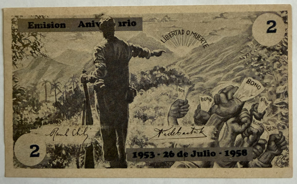 1958 Cuba Movimiento 26 de Julio 2 Pesos Anniversary Bond – Moncada – No. 67831