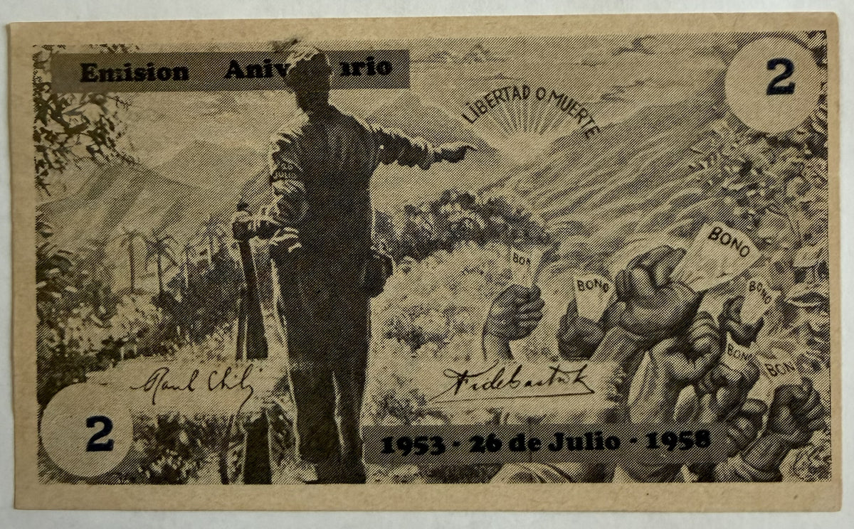 1958 Cuba Movimiento 26 de Julio 2 Pesos Anniversary Bond – Moncada – No. 67831