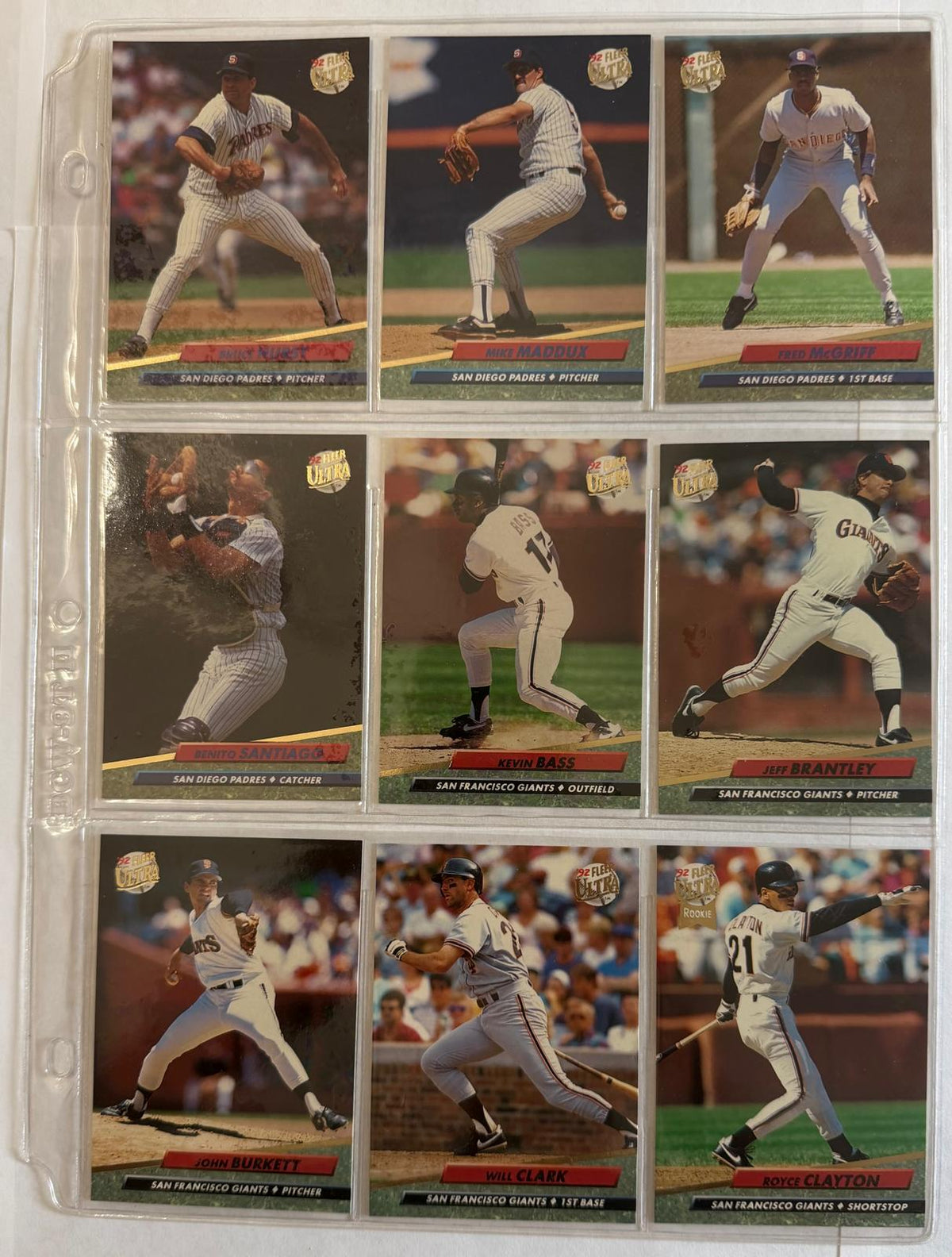 1992 Fleer Ultra Baseball #280–288 – 9 tarjetas consecutivas – Fred McGriff HOF, Will Clark y Benito Santiago