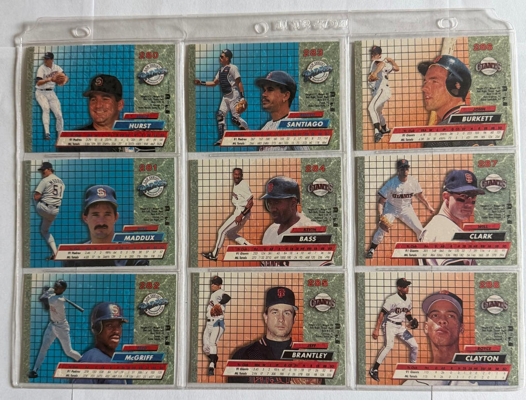 1992 Fleer Ultra Baseball #280–288 – 9 tarjetas consecutivas – Fred McGriff HOF, Will Clark y Benito Santiago