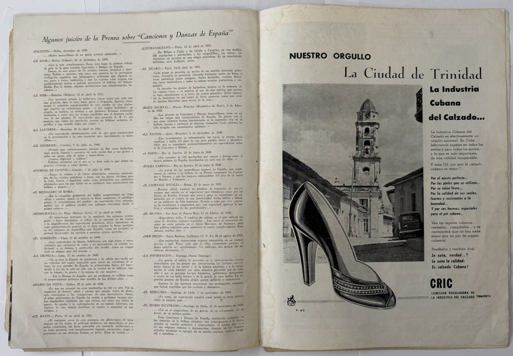 1953 Canciones y Danzas de España – Spanish Folklore Program with Vintage Cuban Bacardi & Hatuey Ads