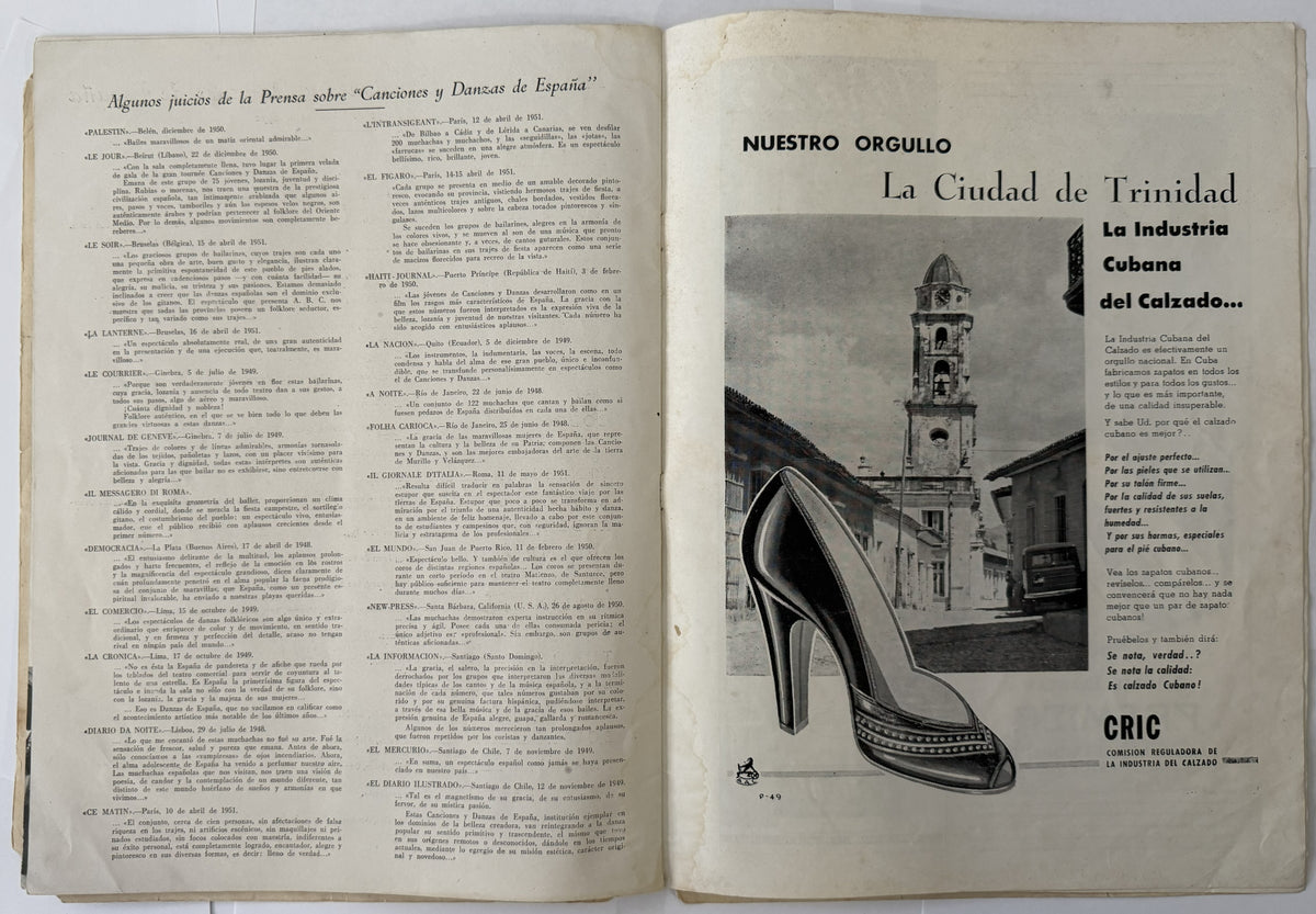 1953 Canciones y Danzas de España – Spanish Folklore Program with Vintage Cuban Bacardi & Hatuey Ads