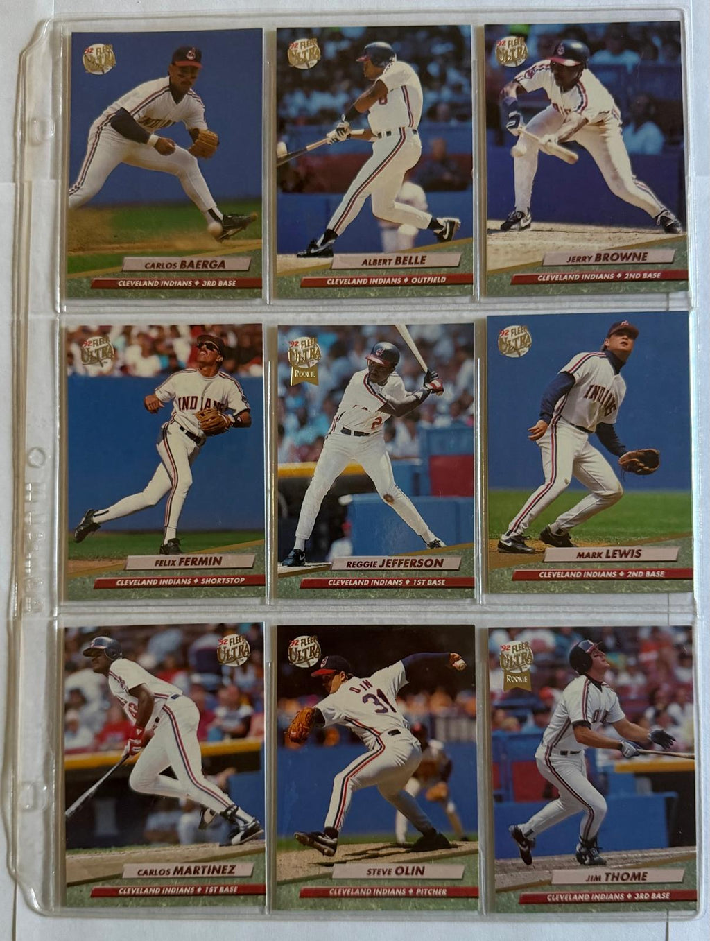 Tarjetas de béisbol Fleer Ultra de Cleveland de 1992 n.º 46–54 – Juego de 9 tarjetas – Novato de Jim Thome