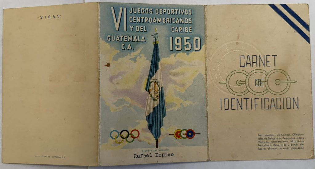 1950 Cuba Cycling Delegation Official ID – VI Central American & Caribbean Games Guatemala