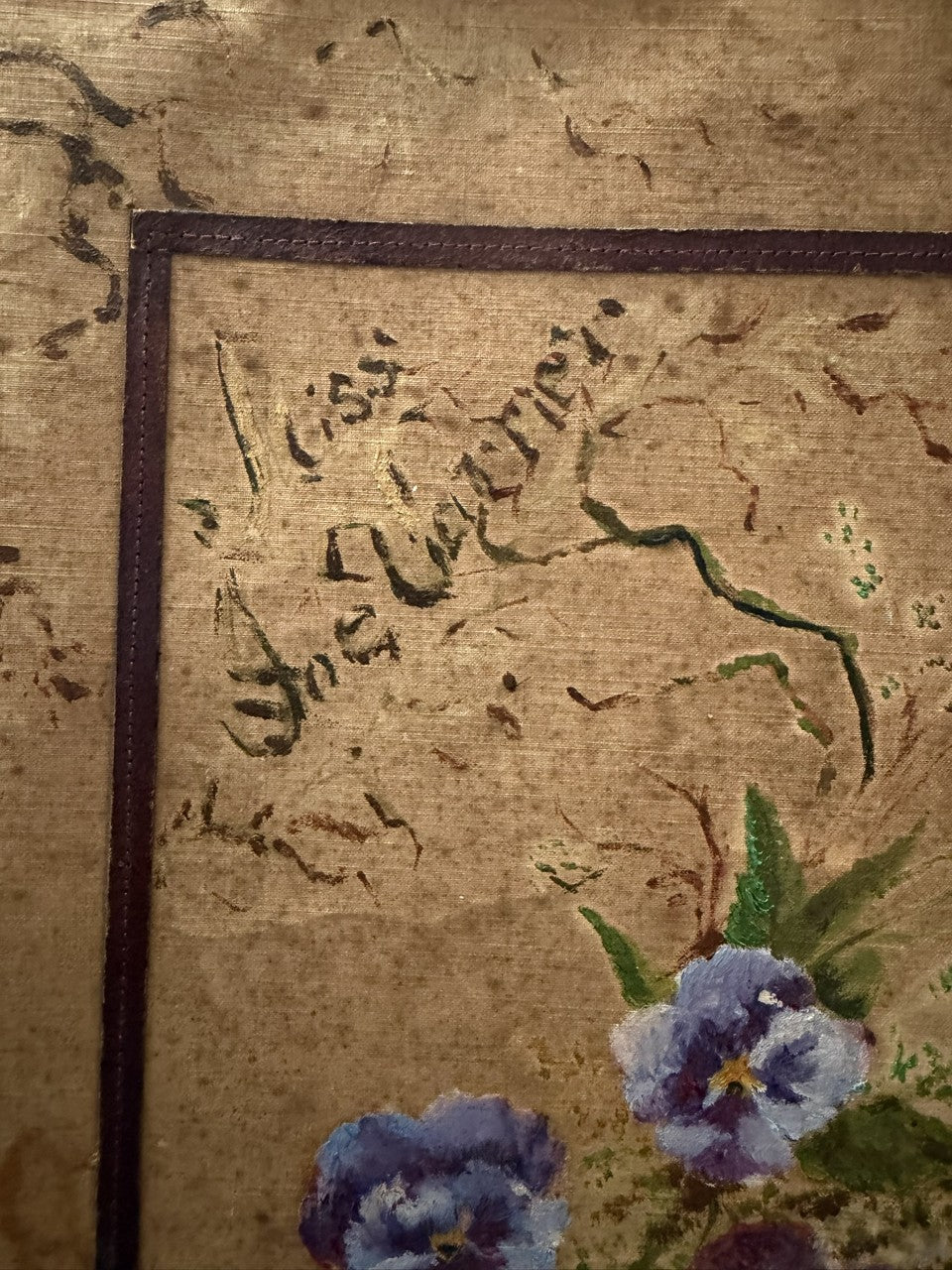 Antique 1893 Victorian Hand-Painted Floral Writing Portfolio Desk Blotter – Pansies