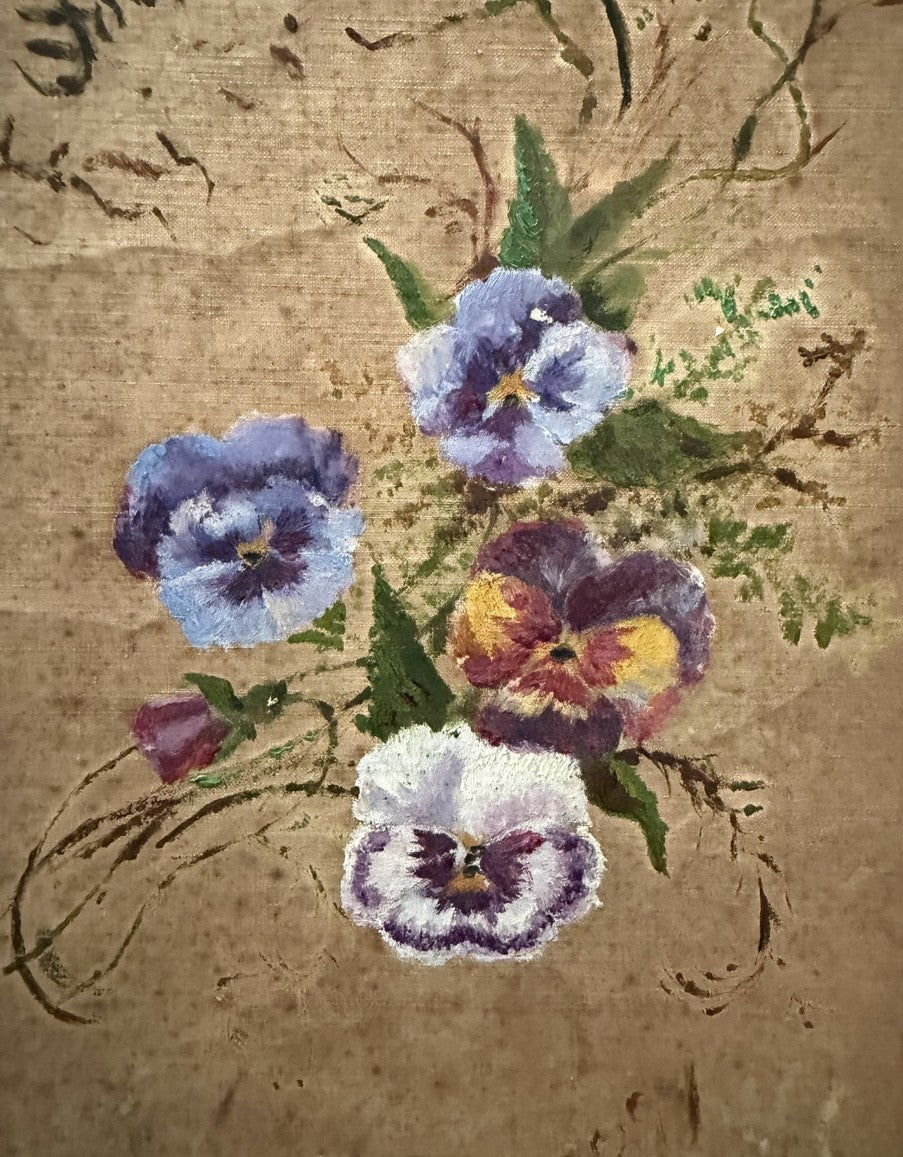Antique 1893 Victorian Hand-Painted Floral Writing Portfolio Desk Blotter – Pansies