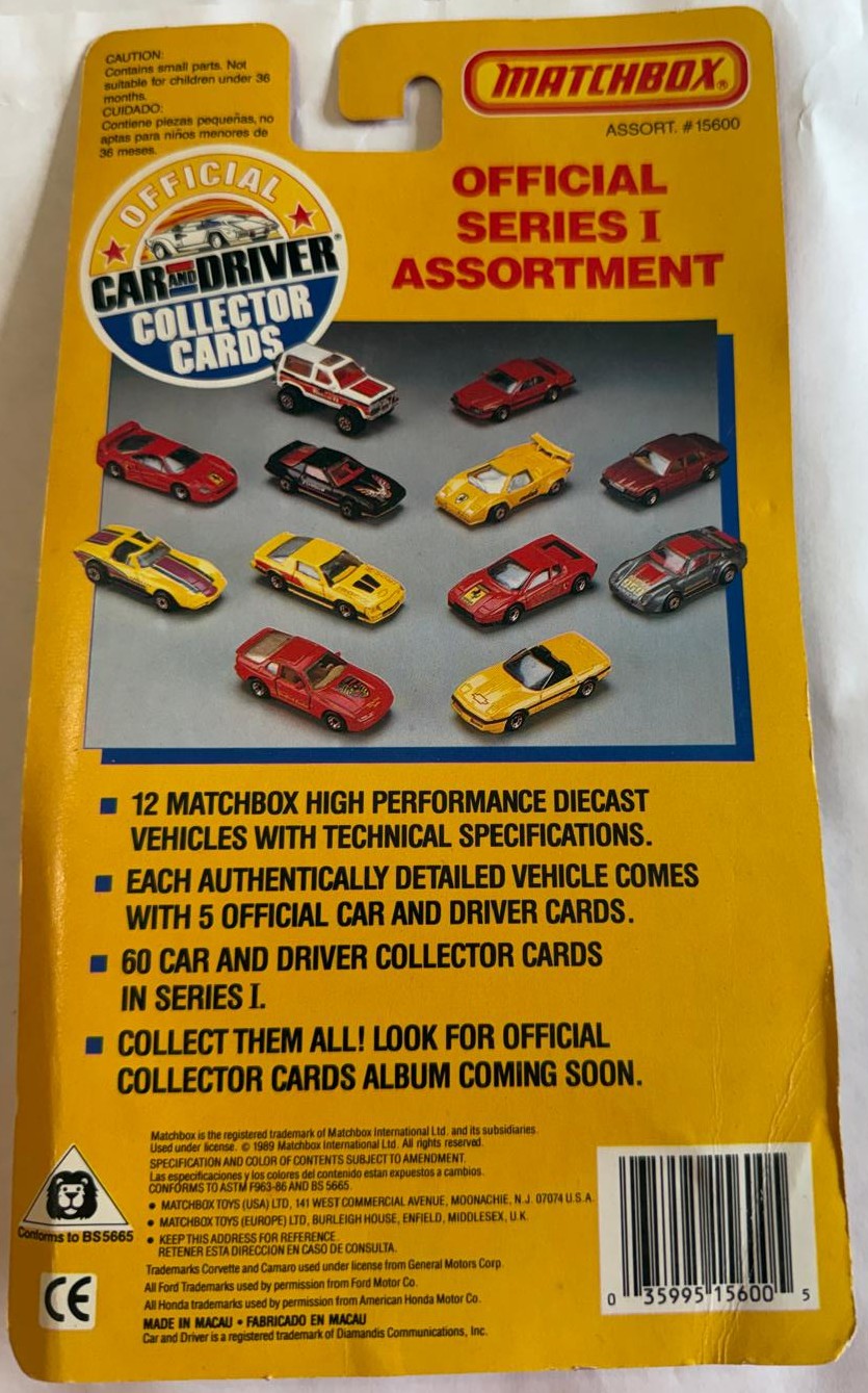 Tarjetas de colección 1989 Matchbox Car & Driver Serie I – 10 autos de metal sellados – Ferrari Porsche Lamborghini