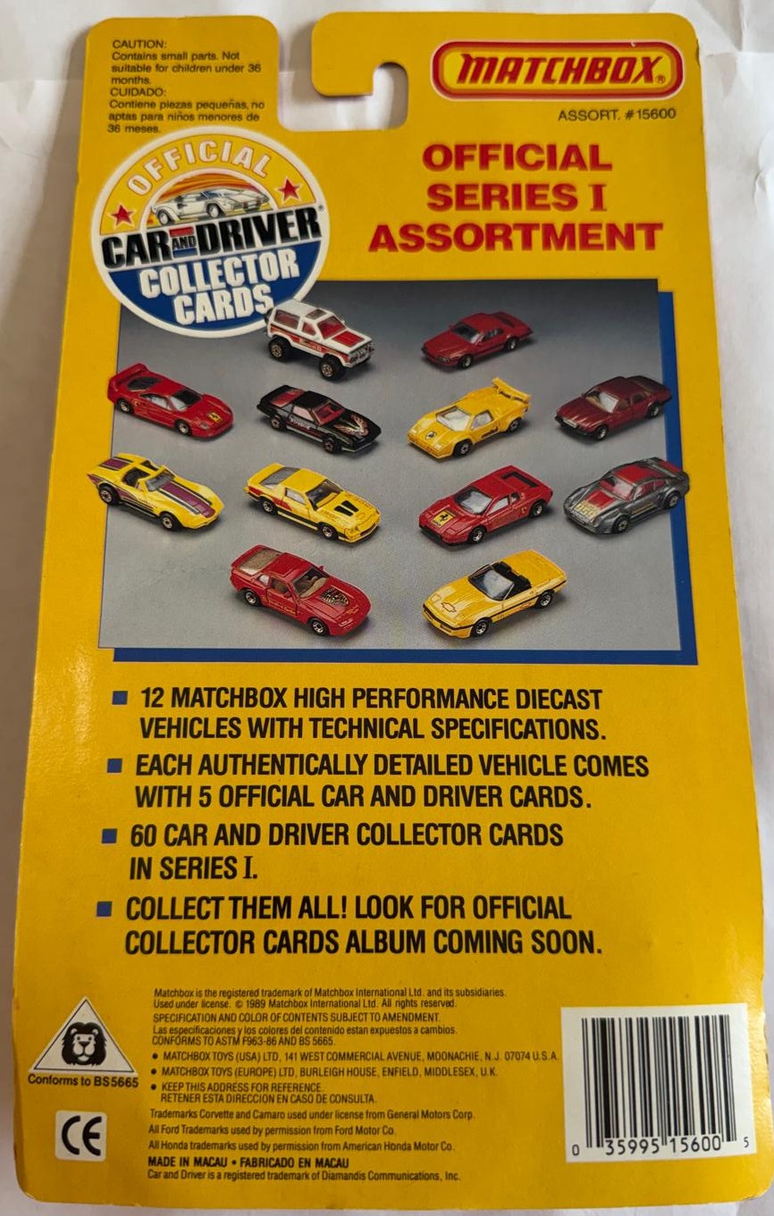1989 Matchbox Car & Driver Collector Cards Series I – 10 Sealed Diecast Cars – Ferrari Porsche Lamborghini