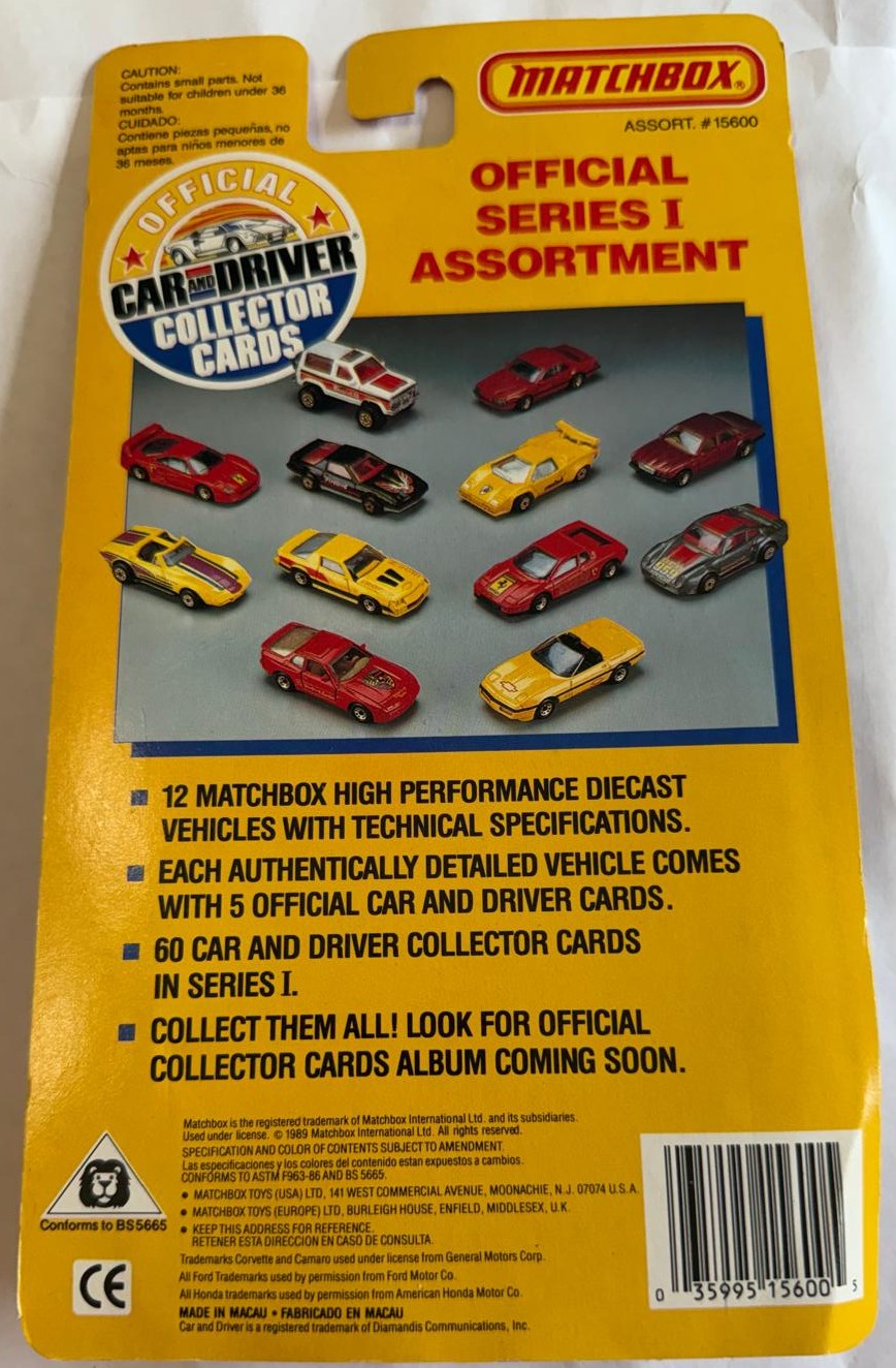 1989 Matchbox Car & Driver Collector Cards Series I – 10 Sealed Diecast Cars – Ferrari Porsche Lamborghini