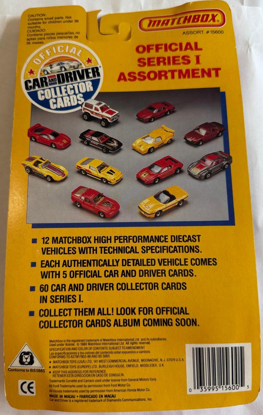 Tarjetas de colección 1989 Matchbox Car & Driver Serie I – 10 autos de metal sellados – Ferrari Porsche Lamborghini