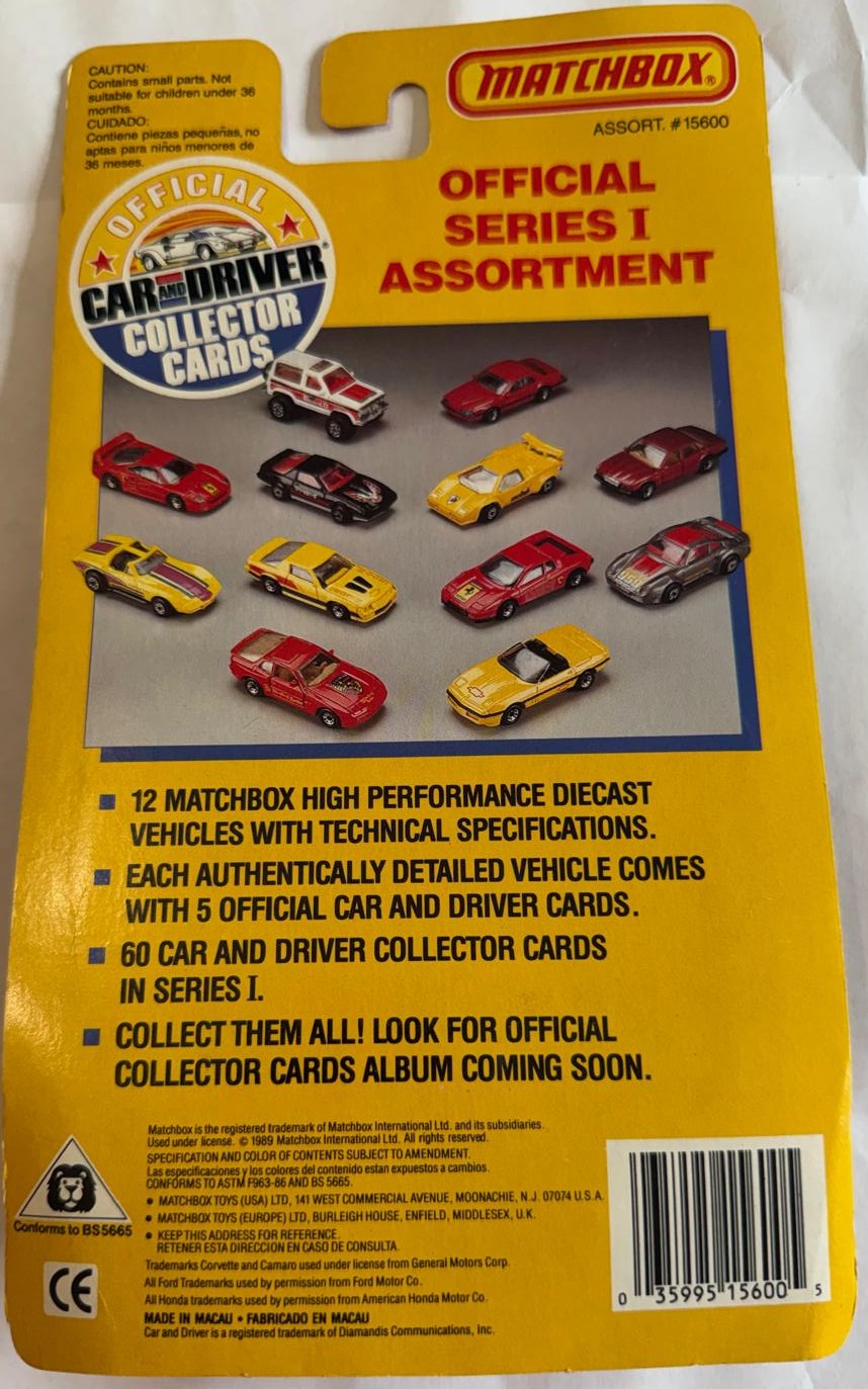 Tarjetas de colección 1989 Matchbox Car & Driver Serie I – 10 autos de metal sellados – Ferrari Porsche Lamborghini