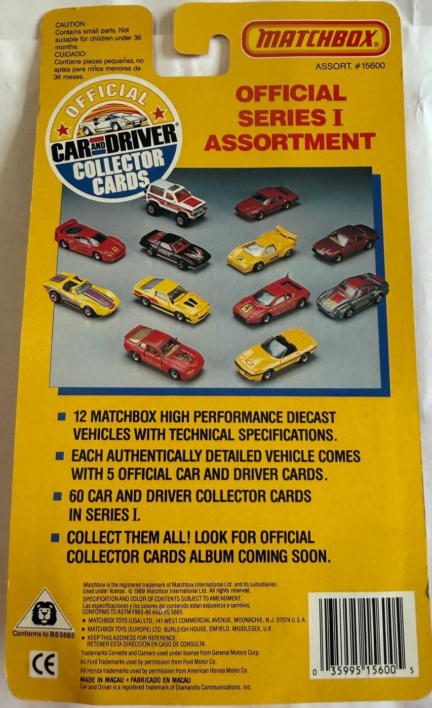 Tarjetas de colección 1989 Matchbox Car & Driver Serie I – 10 autos de metal sellados – Ferrari Porsche Lamborghini
