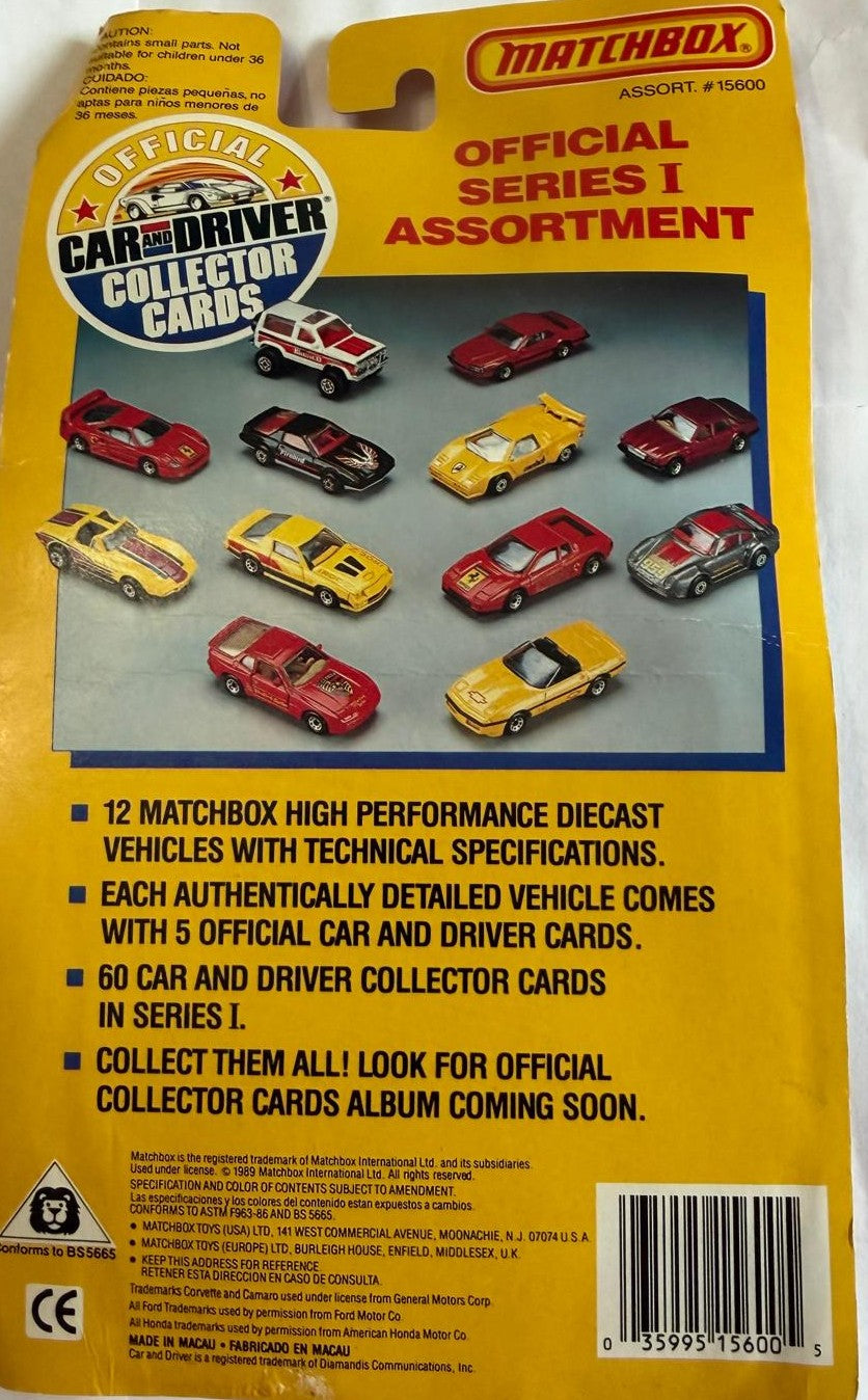 Tarjetas de colección 1989 Matchbox Car & Driver Serie I – 10 autos de metal sellados – Ferrari Porsche Lamborghini