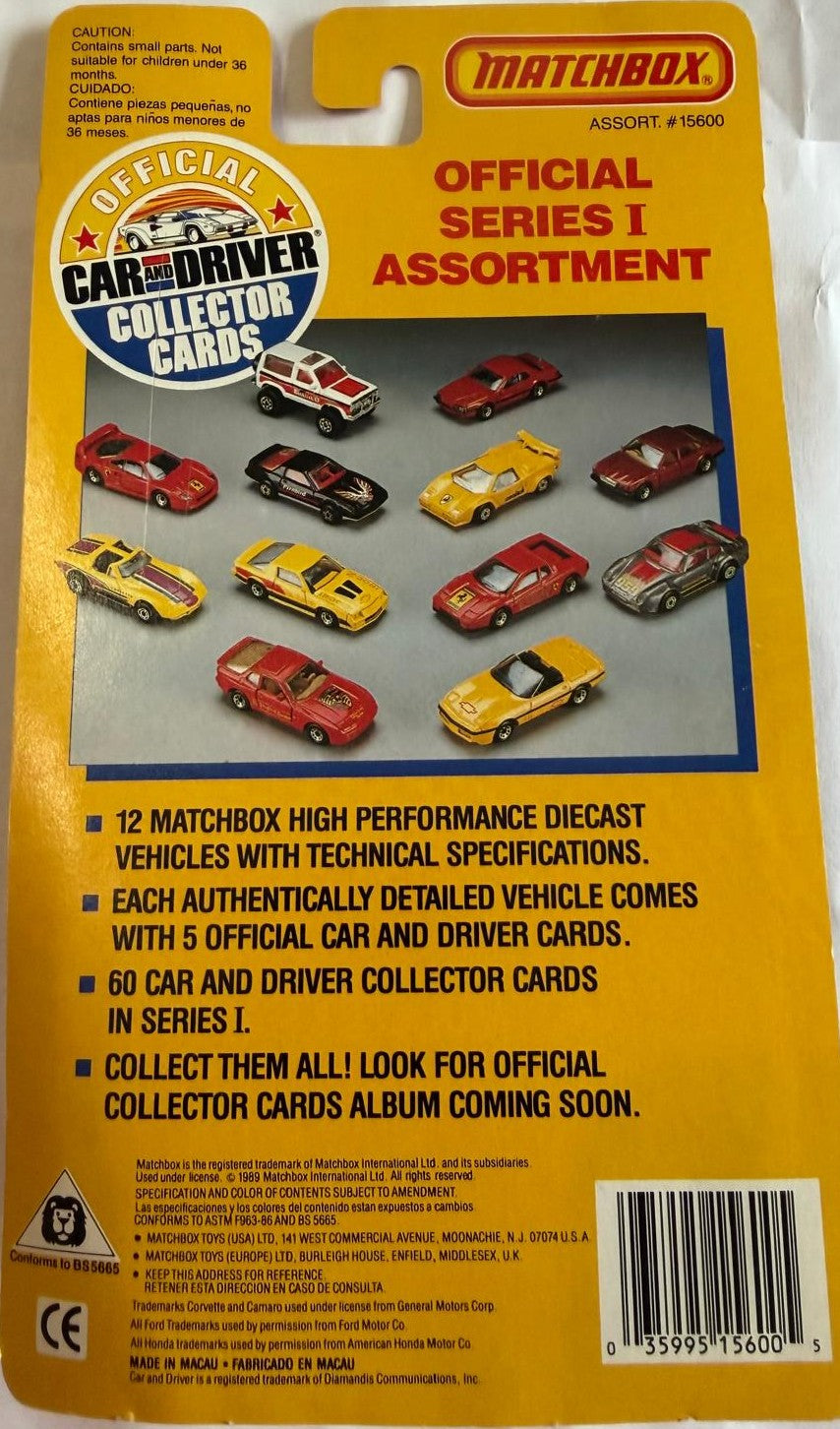 Tarjetas de colección 1989 Matchbox Car & Driver Serie I – 10 autos de metal sellados – Ferrari Porsche Lamborghini