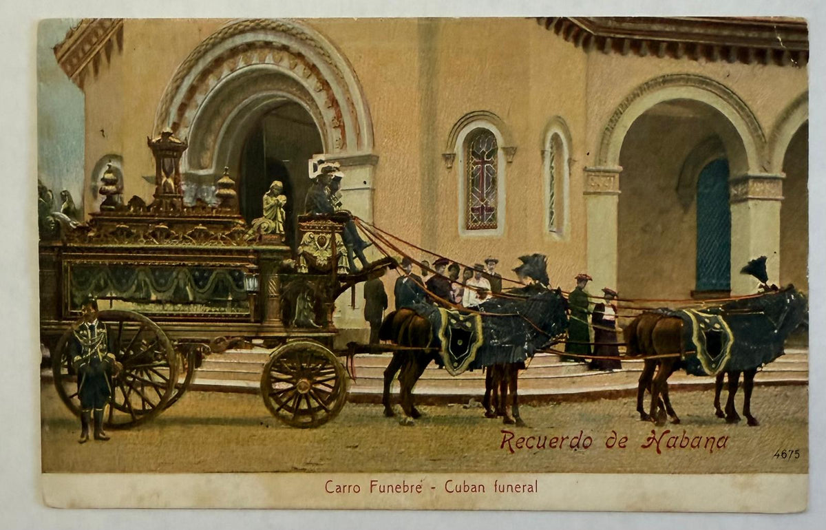 Antique Havana Cuba Funeral Car Postcard – Horse-Drawn Hearse – c.1905–1915