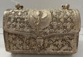Vintage Indian Silver-Tone Metal Elephant & Floral Pierced Clutch Purse