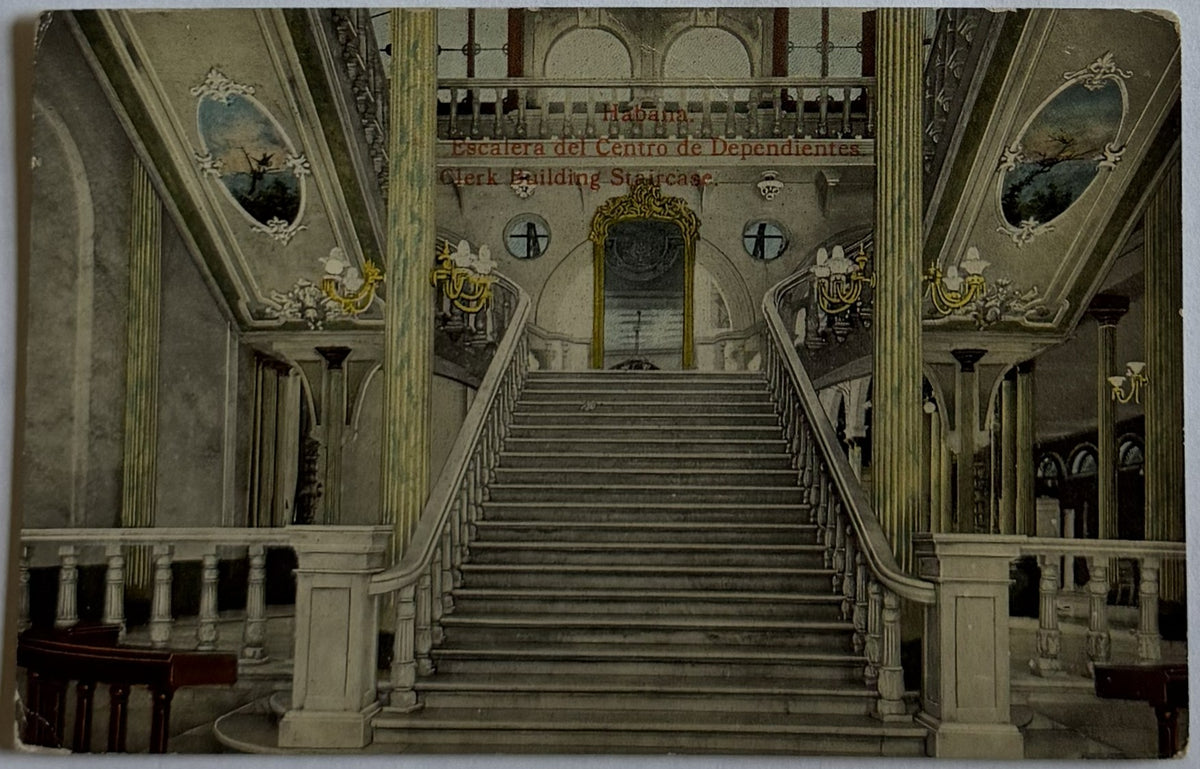 c. 1910s Havana Cuba Centro de Dependientes Staircase Postcard – Edición Jordi