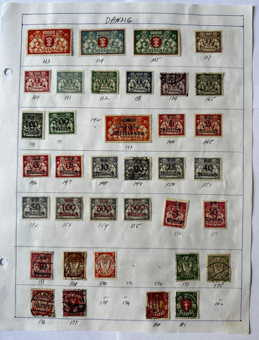 Colección de sellos de la Ciudad Libre de Dánzig 1920-1939 – Más de 170 sellos antiguos – Correo aéreo Oficiales Inflación