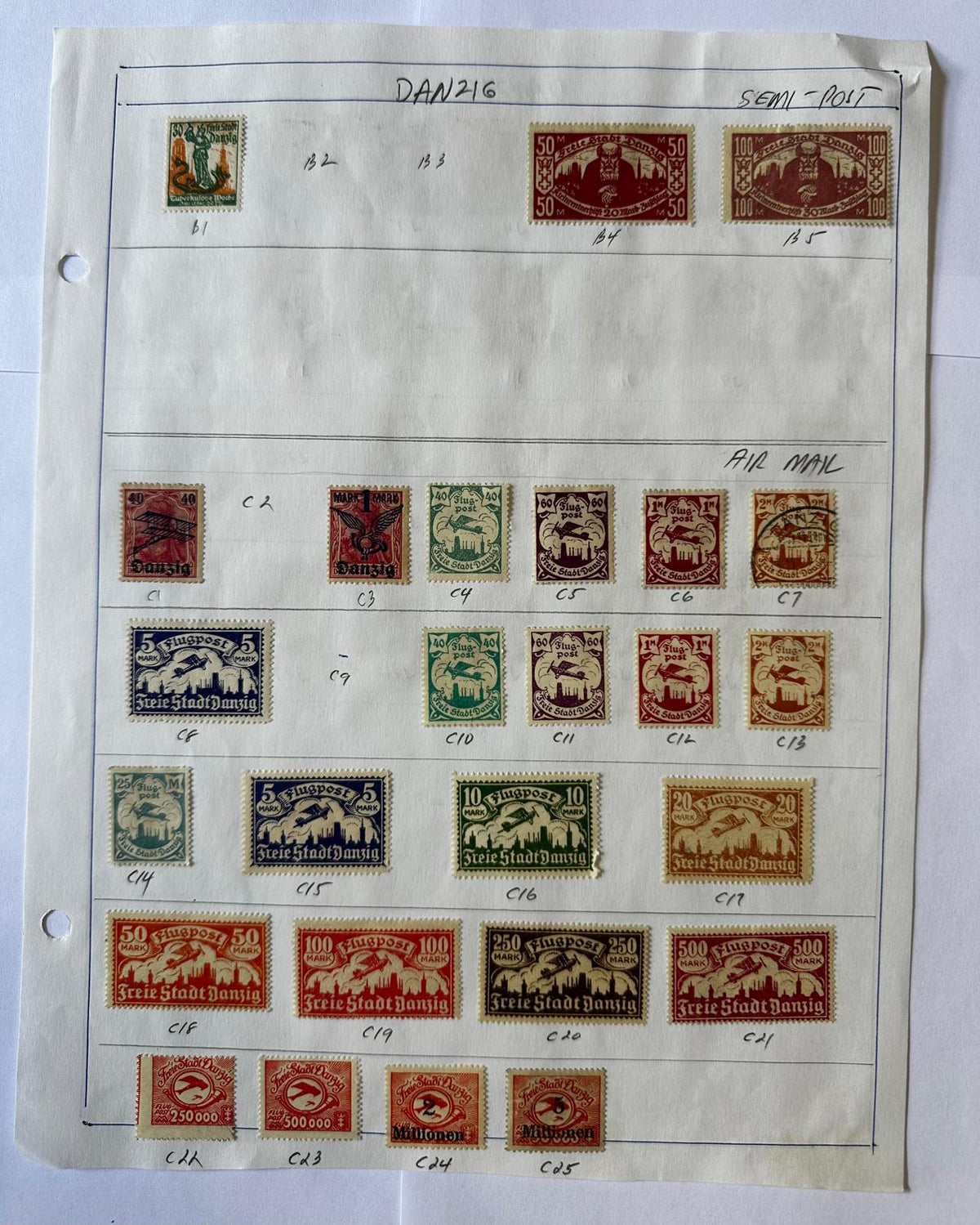 Colección de sellos de la Ciudad Libre de Dánzig 1920-1939 – Más de 170 sellos antiguos – Correo aéreo Oficiales Inflación
