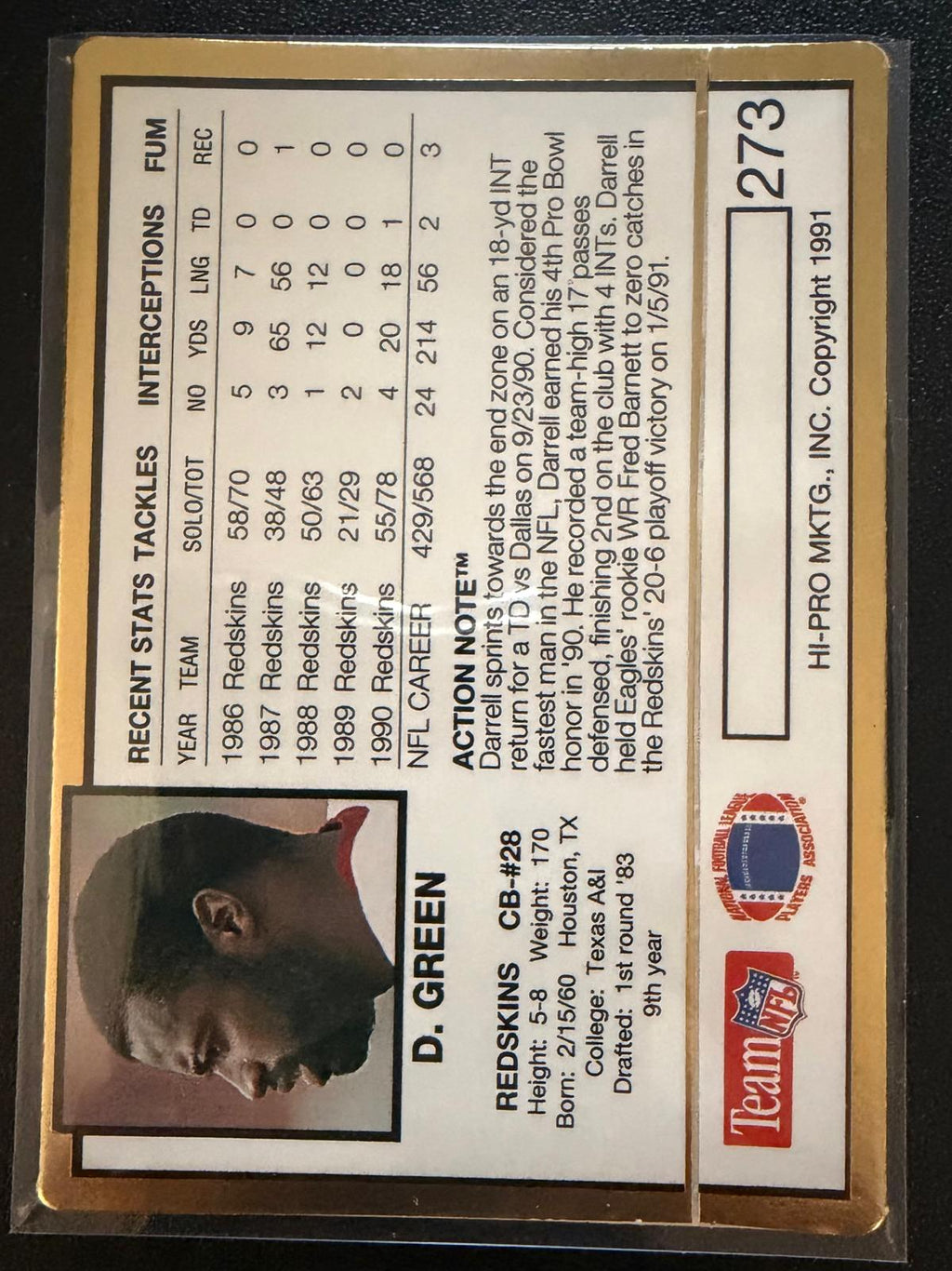 1991 Action Packed Darrell Green #273 NFL Football Card