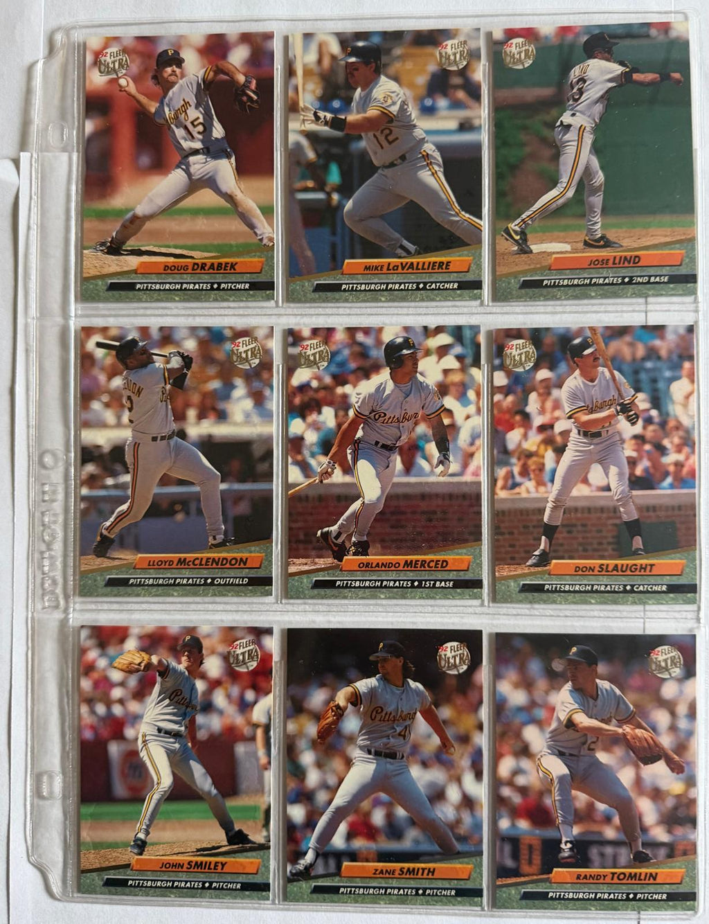 1992 Fleer Ultra Pittsburgh Pirates – 9 Consecutive Cards #253–261 – Drabek, McClendon, Merced