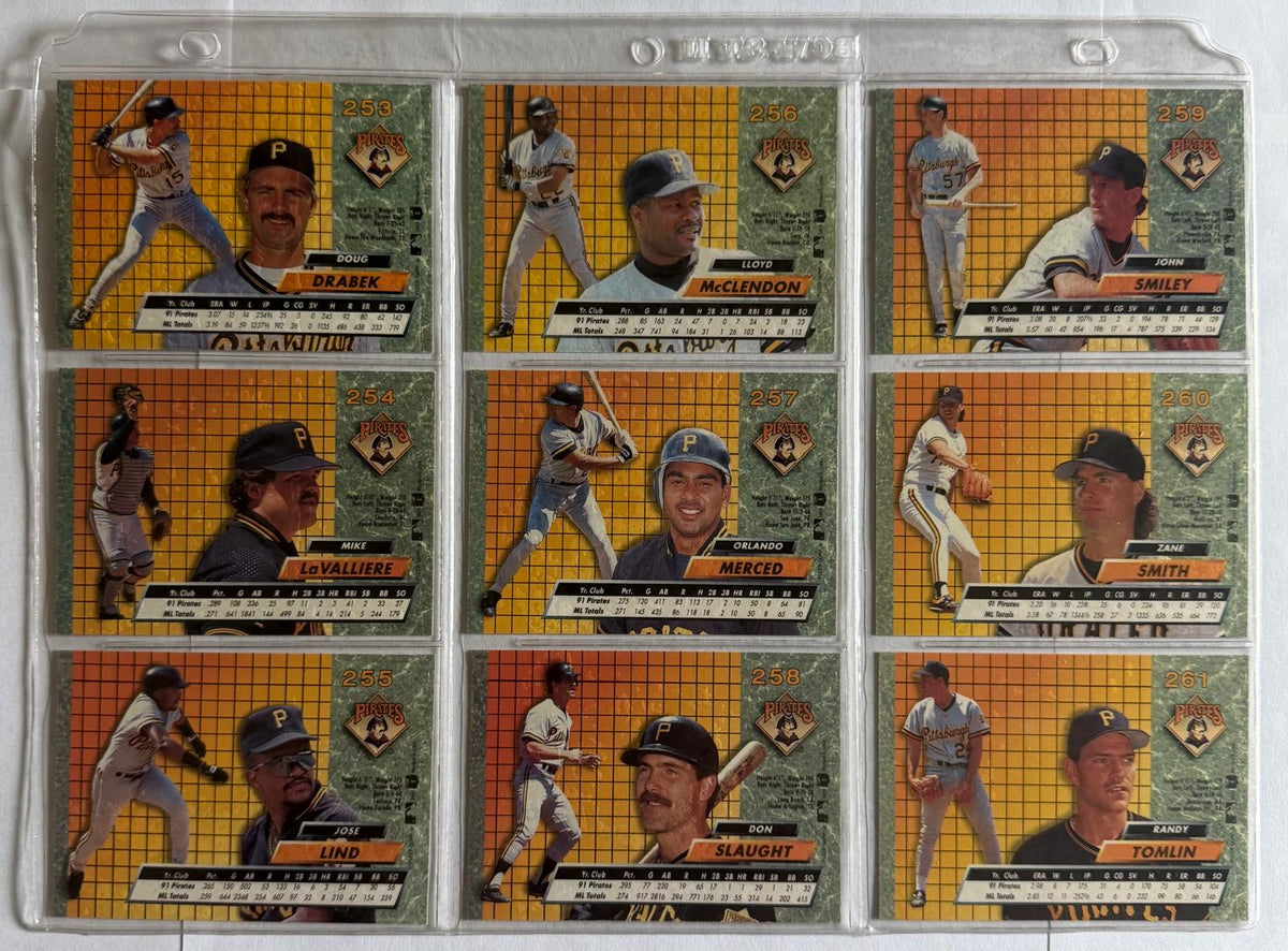 1992 Fleer Ultra Pittsburgh Pirates – 9 Consecutive Cards #253–261 – Drabek, McClendon, Merced