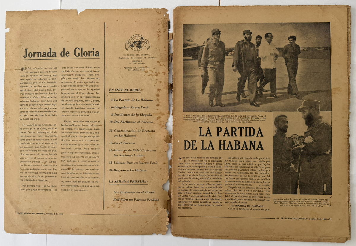 1960 Cuban El Mundo del Domingo – Fidel Castro in USA & UN Visit – Historic Havana Newspaper Supplement