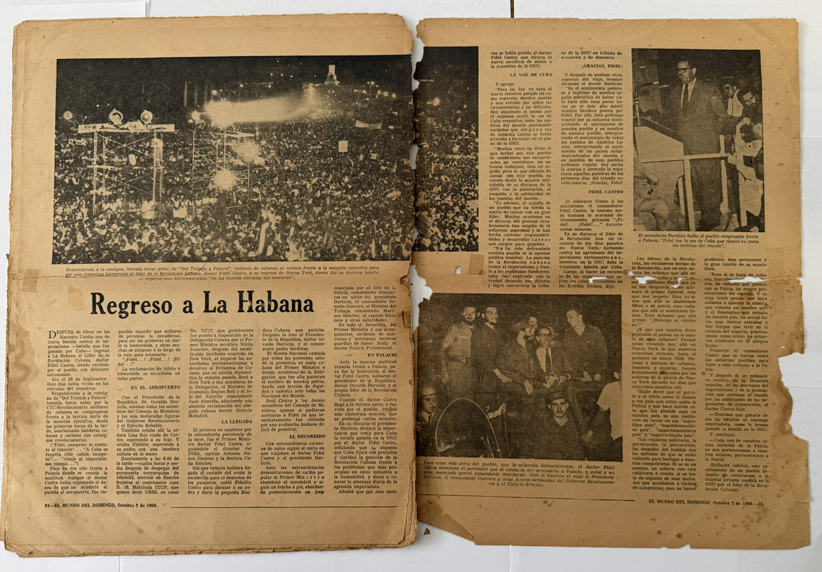 1960 Cuba El Mundo del Domingo – Fidel Castro en EE. UU. y visita a la ONU – Suplemento histórico del periódico de La Habana
