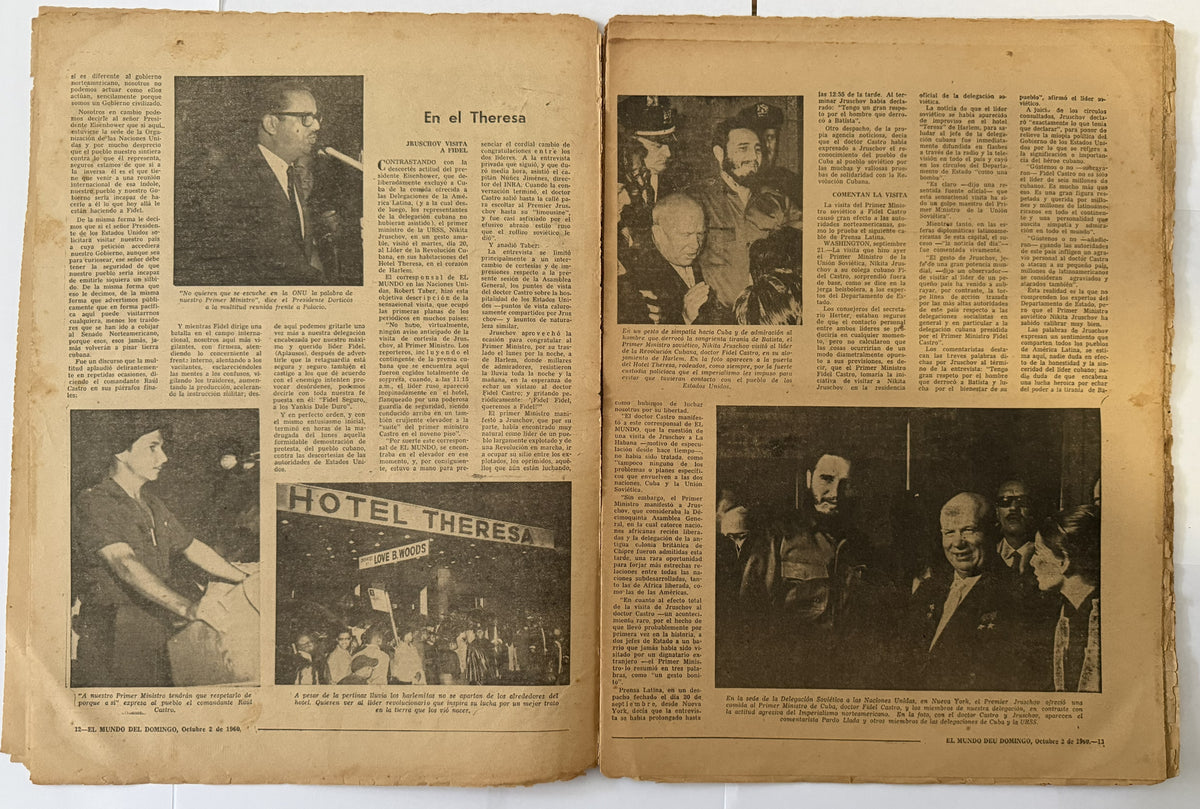 1960 Cuban El Mundo del Domingo – Fidel Castro in USA & UN Visit – Historic Havana Newspaper Supplement