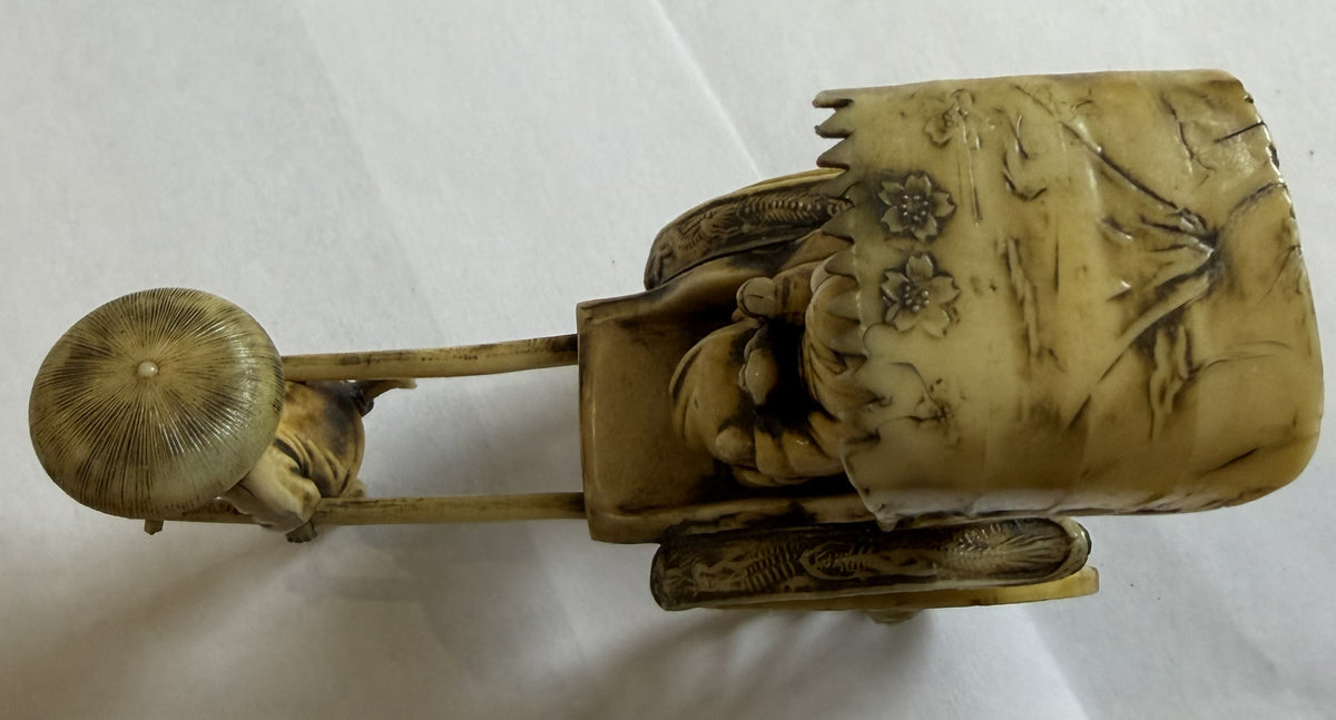 Figura de celuloide japonesa de un rickshaw de los años 30-40 – Pasajera y conductor
