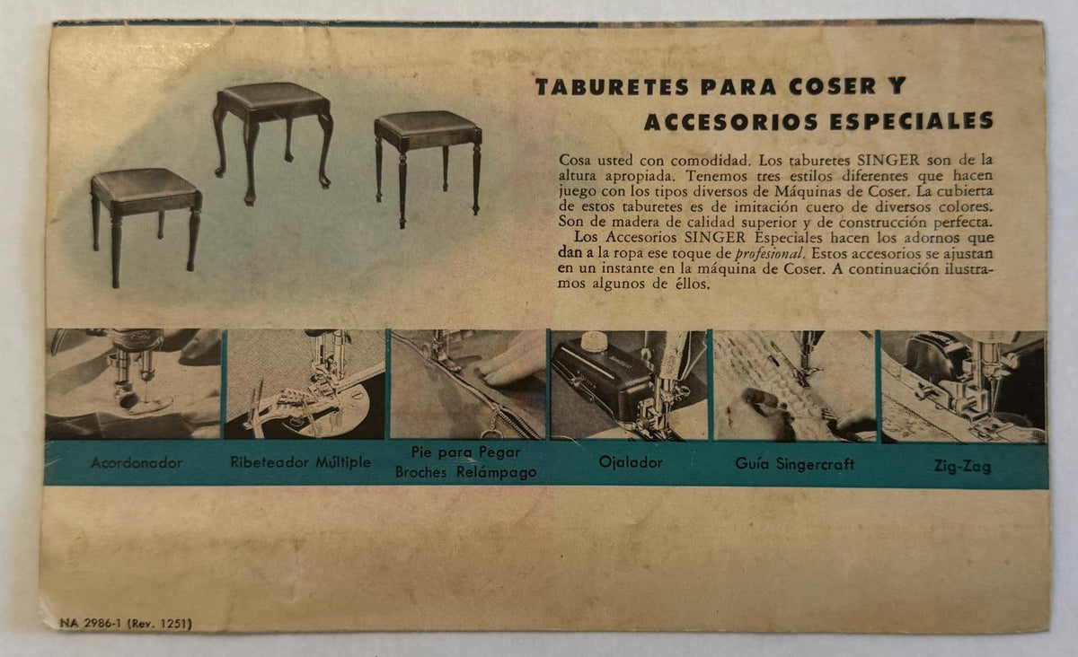 1951 Singer Sewing Machines Spanish Advertising Brochure – Cuban Provenance – Vintage Ephemera