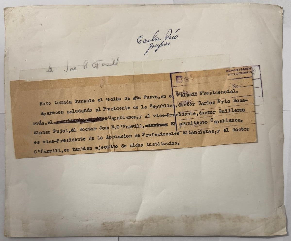 Carlos Prio Socarras & Aquiles Capablanca Original Cuban Presidential Palace Photo c. 1949-52