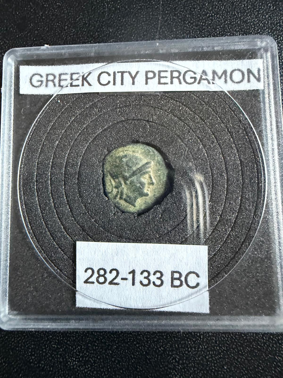 Ancient Greek Pergamon Bronze Coin, c. 282–133 BC – Athena