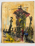 Original small Ileana Mulet painting, 2001 over card/paper, mixed media.