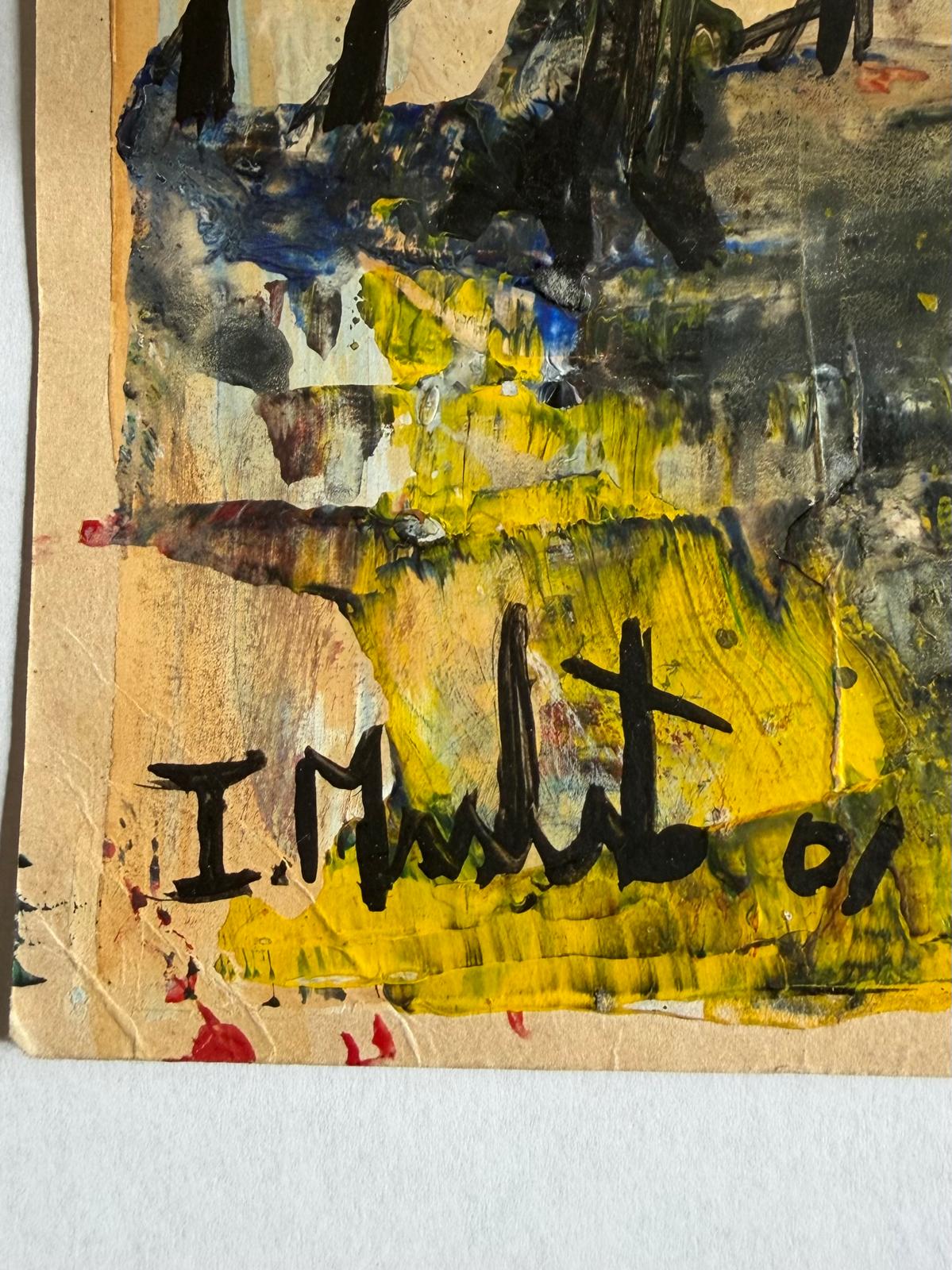 Original small Ileana Mulet painting, 2001 over card/paper, mixed media.