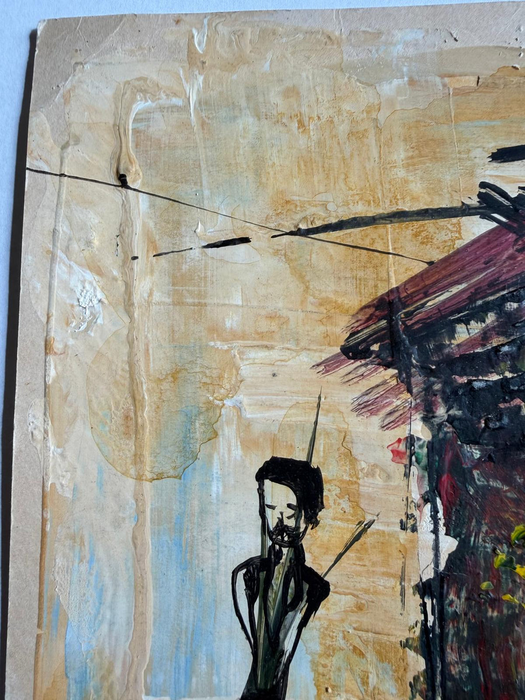 Original small Ileana Mulet painting, 2001 over card/paper, mixed media.
