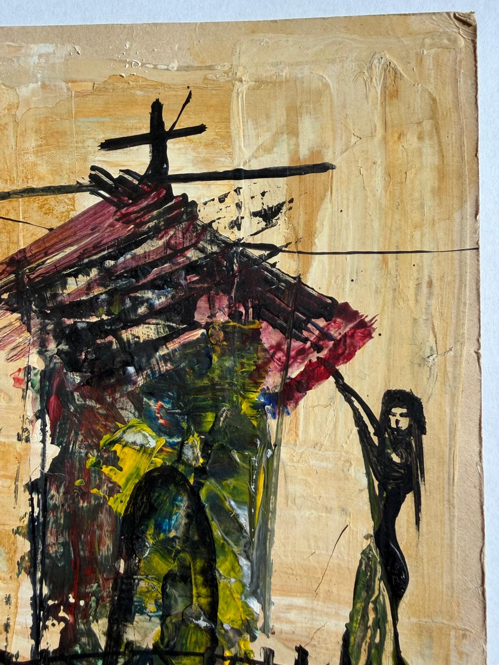 Original small Ileana Mulet painting, 2001 over card/paper, mixed media.