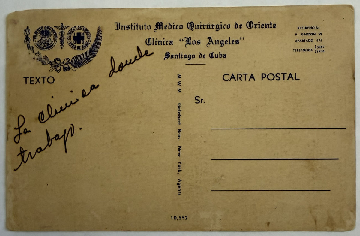 c.1930s–1940s Cuba Clínica Los Ángeles Santiago de Cuba – Instituto Médico Quirúrgico de Oriente Postcard