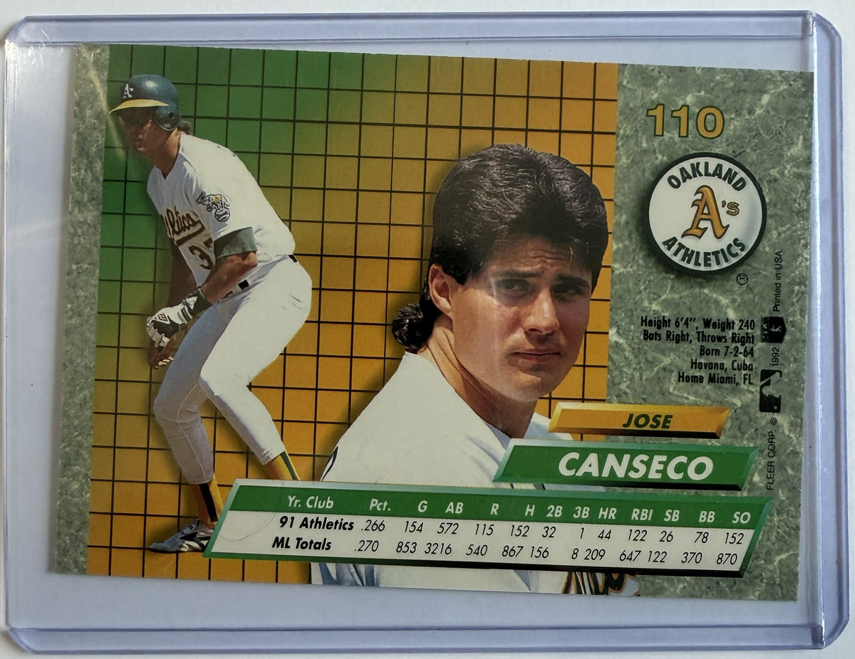 Tarjeta de Béisbol Fleer Ultra de 1992 Jose Canseco #110 de los Oakland Athletics