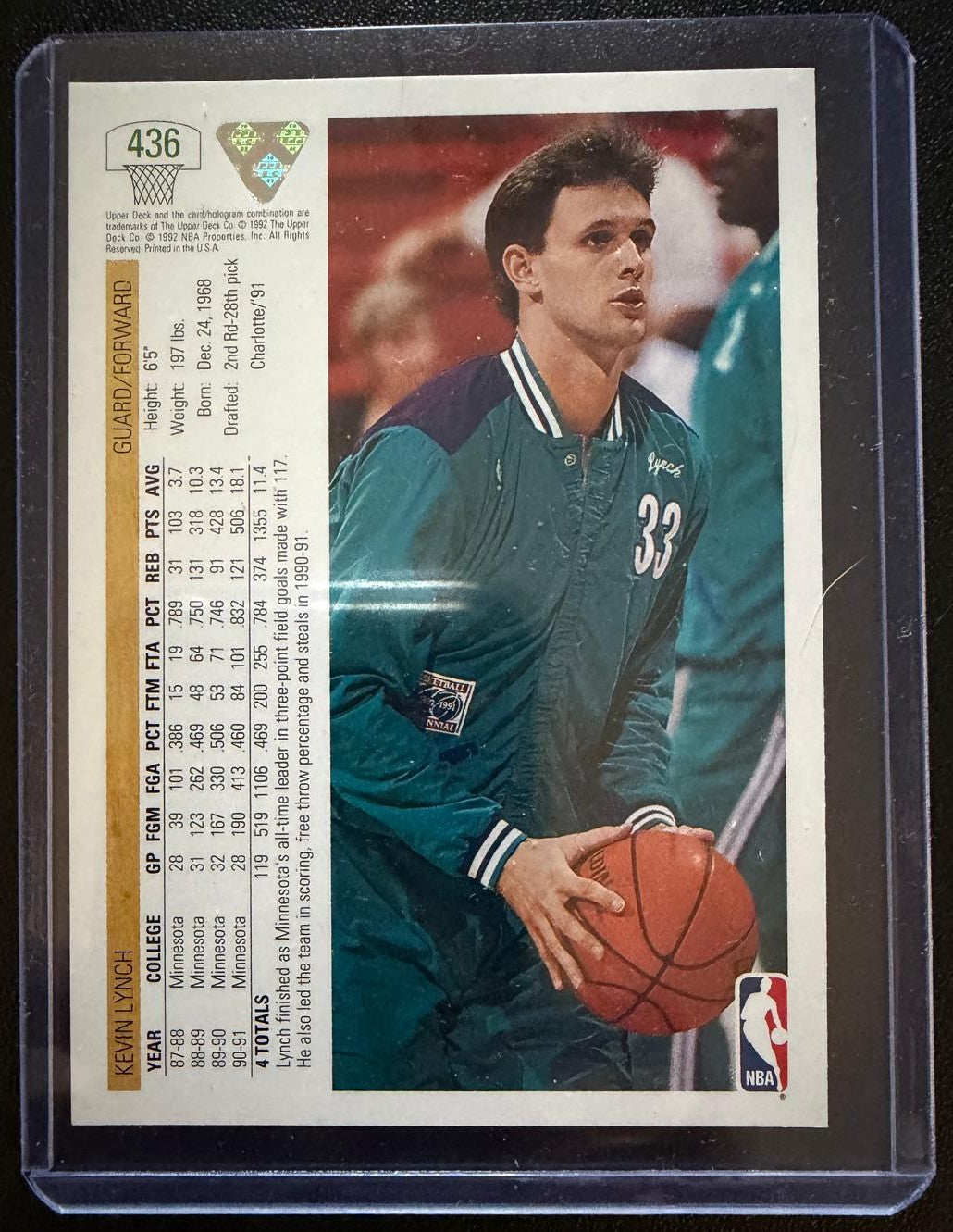 1991-92 Upper Deck #436 Kevin Lynch Novato – Charlotte Hornets