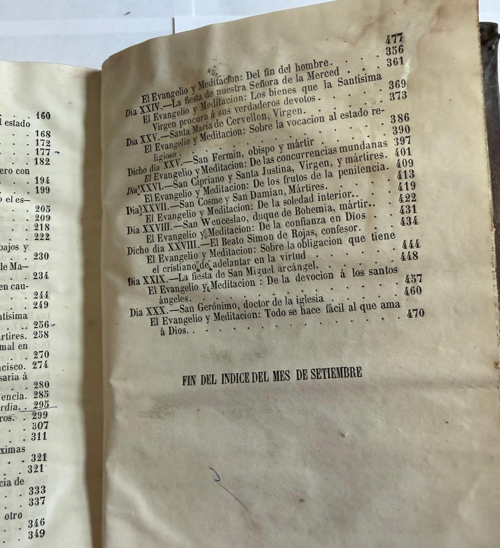 1851 Año Cristiano – Septiembre – Juan Croisset – Spanish Religious Book with Daily Wood Engravings