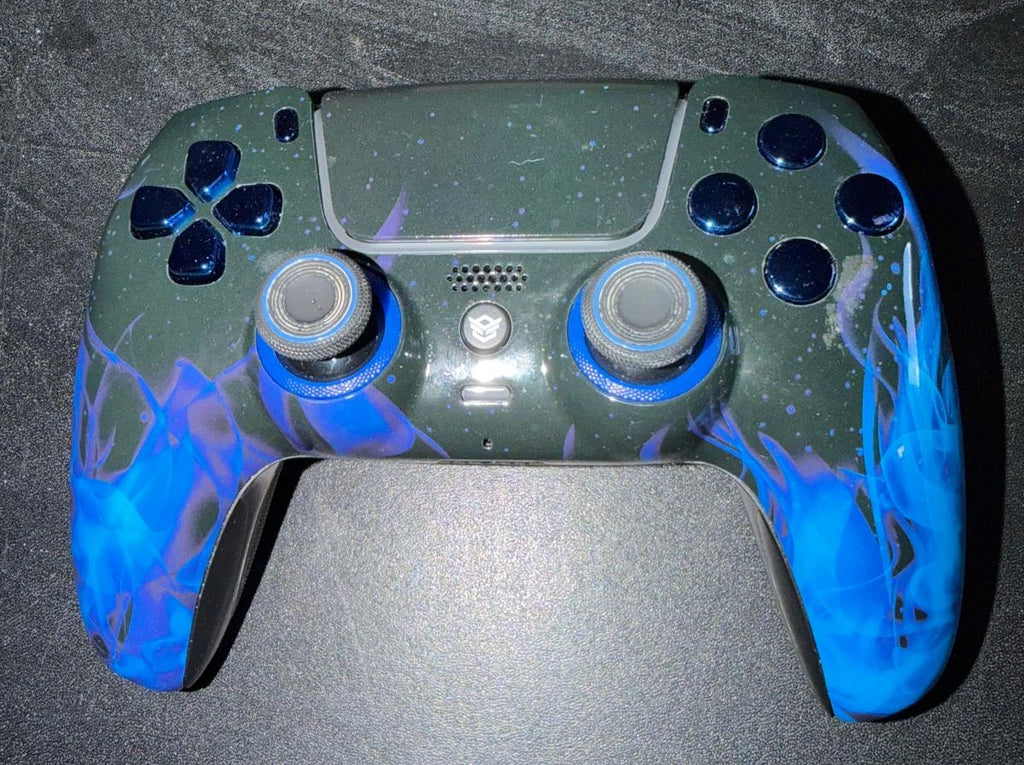 Blue flame and blue chrome Inserts custom wireless controller for PS5 HEXGAMING