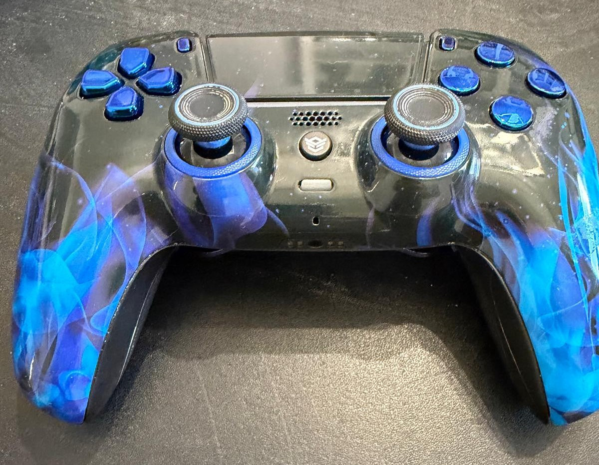 Blue flame and blue chrome Inserts custom wireless controller for PS5 HEXGAMING