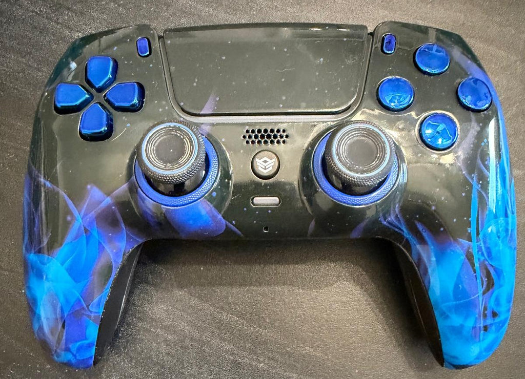 Blue flame and blue chrome Inserts custom wireless controller for PS5 HEXGAMING