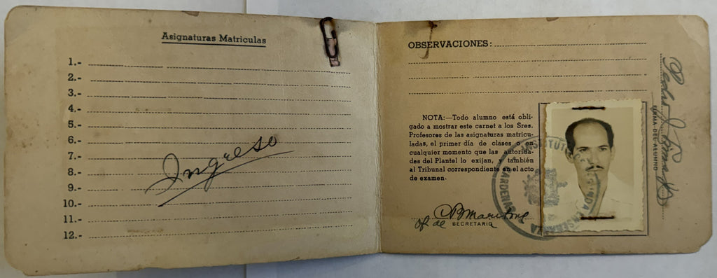 1950 Cuba Student ID & Enrollment Card – Instituto de Segunda Enseñanza Cárdenas