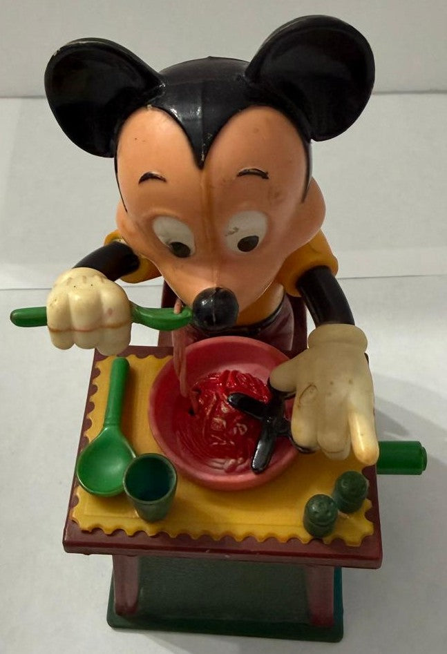 Vintage 1960s Disney Mickey Mouse Eating Spaghetti Mechanical Crank Toy – Working